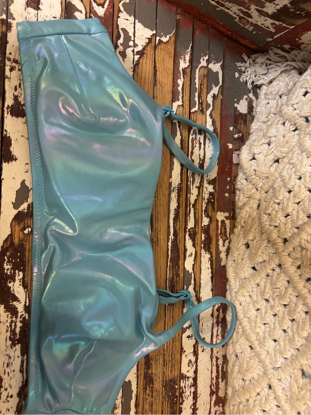 aerie Iridescent Aqua Bandeau Bikini Top
